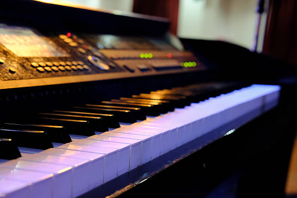 istock Piano keyboard background with selective focus. Warm color toned 634575134