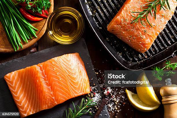 Raw Salmon Steak Stock Photo - Download Image Now - Fish, Raw Food, Seafood