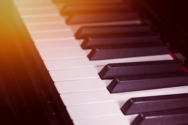 istock Close up Piano Keys background with warm tone color 635477378