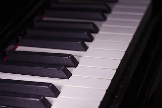 istock Close up Piano Keys background in low light toned 635477442