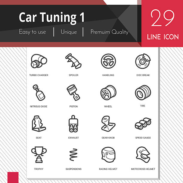 auto-tuning-elemente vektor-symbole setzen 1 auf weißem hintergrund. - spoiler stock-grafiken, -clipart, -cartoons und -symbole