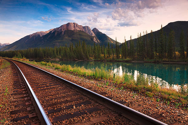 Trans Canadian Railway The Bow river is a river that runs along the icefields parkway in Banff, Albert Canada. yoho national park photos stock pictures, royalty-free photos & images