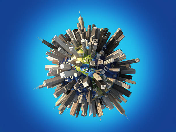 istock Planet earth totally invaded and covered by huge skyscrapers 635479388