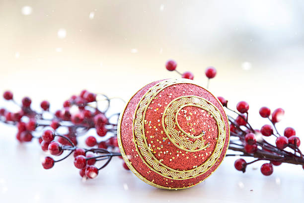 istock Christmas ball, winter holiday card 635672290