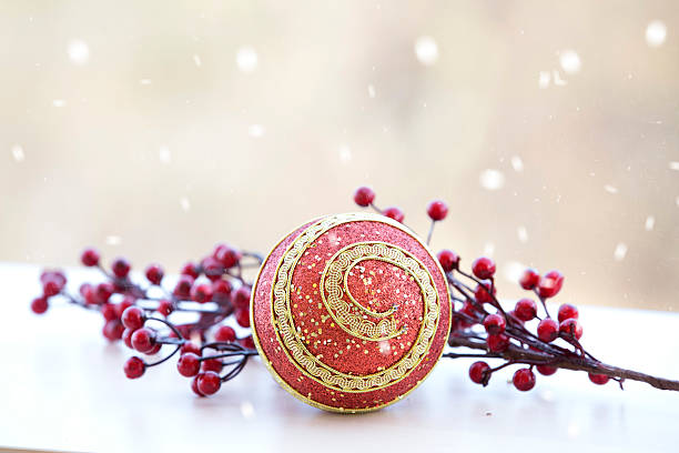 istock Christmas ball, winter holiday card 635672328