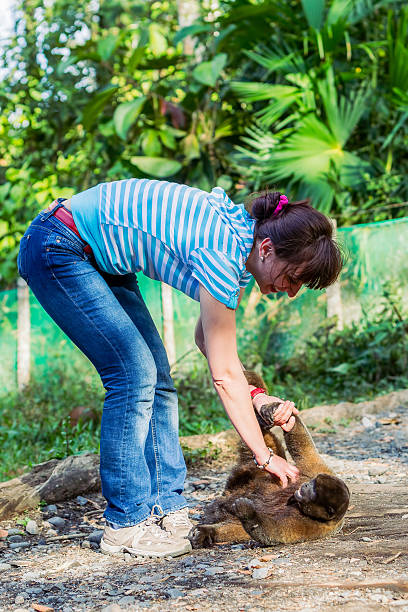 istock European Woman Playing With An Orphaned Young Monkey 635676086