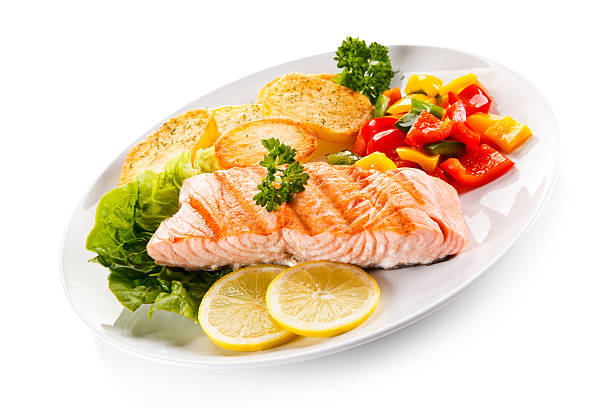 istock Grilled salmon and vegetables 635677028