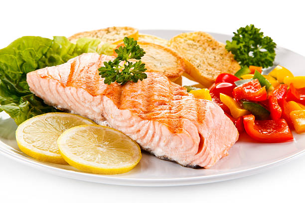 istock Grilled salmon and vegetables 635677062