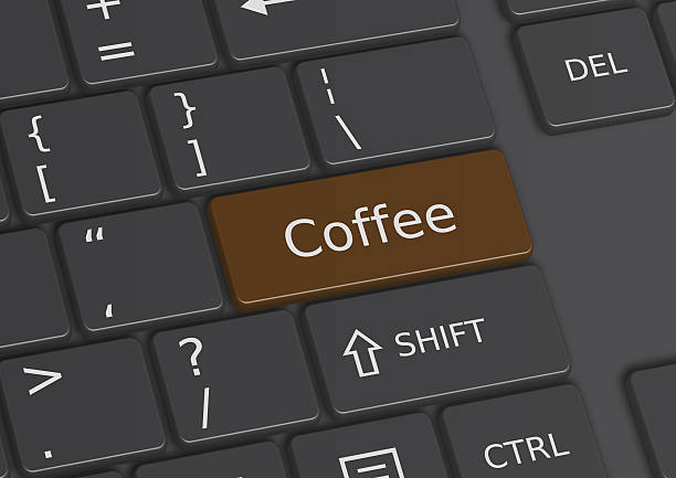 キーボードに書かれたコーヒーという言葉 - computer key internet cafe coffee internet ストックフォトと画像