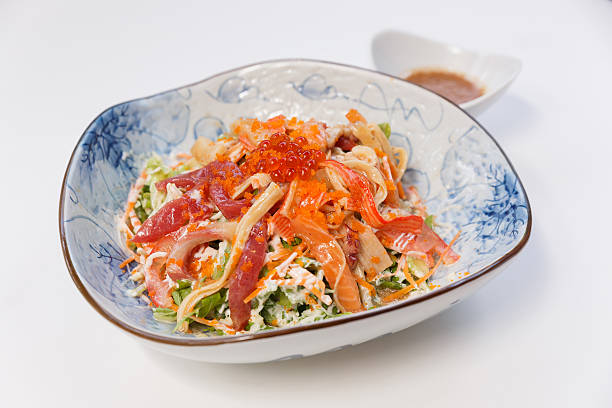 kani salad topping with tobiko. - salad japanese culture japan asian culture imagens e fotografias de stock