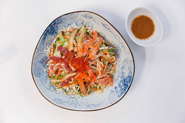 kani salad topping with tobiko. - salad japanese culture japan asian culture imagens e fotografias de stock