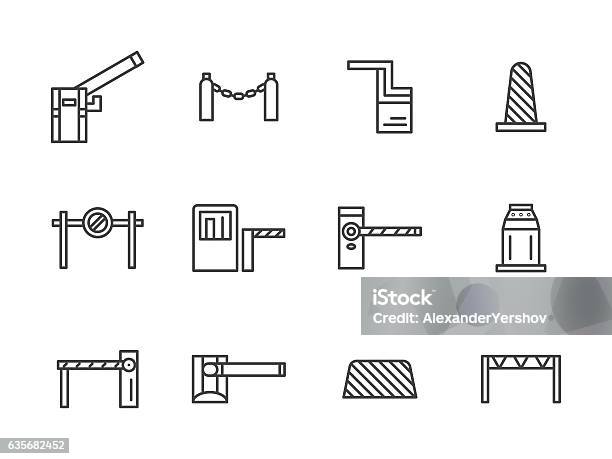 Barriers Black Line Vector Icons Set Stock Illustration - Download Image Now - Icon Symbol, Turnstile, Construction Barrier