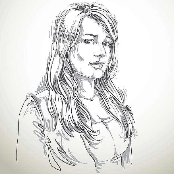 istock Hand-drawn vector illustration of beautiful romantic woman. Monochrome 635695962