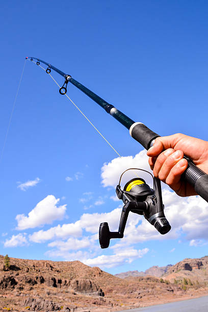 istock Fishing with rod on lake 635697108