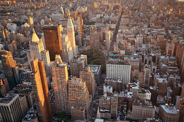 New York City New York City rooftop view with downtown Manhattan skyscrapers and urban cityscape. new york life building stock pictures, royalty-free photos & images