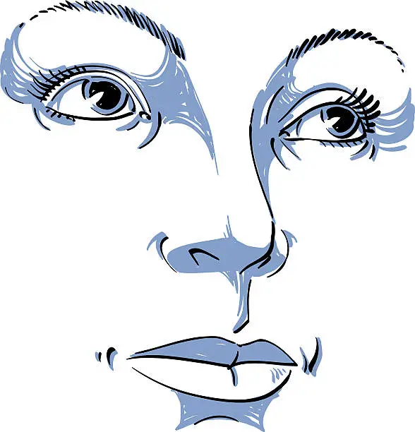 Vector illustration of Black and white illustration of lady face, delicate visage features