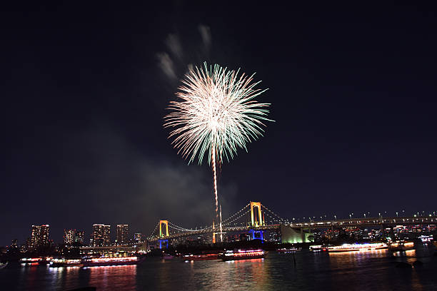 istock Tokyo city view and fireworks 635701312