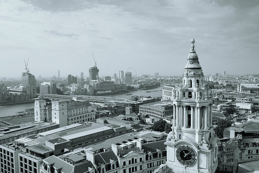 Scenic view over the river Thames and the city skyline, London, England, UK