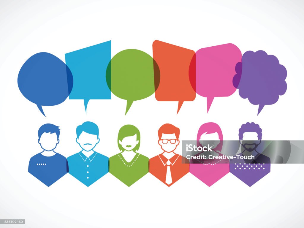 People and Talking People and Talking with Speech Bubbles Brainstorming stock vector