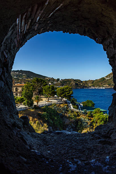 View out of the window looking towards Lipari, Sicily View out of the window looking towards Lipari, Sicily filicudi stock pictures, royalty-free photos & images