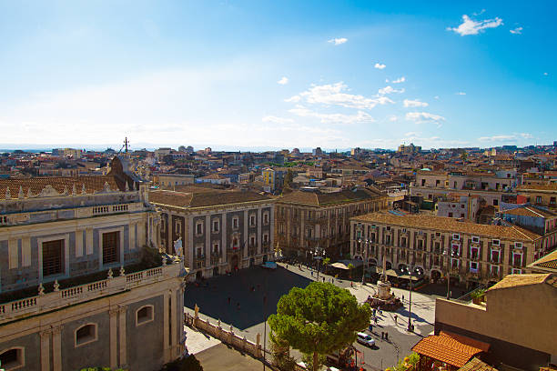 istock Catania, Sicily: Old Town Panorama with Cathedral and Piazza 635718624