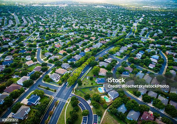 Aerial Austin Surburb Home Development Vast Neighborhoods Stock Photo - Download Image Now