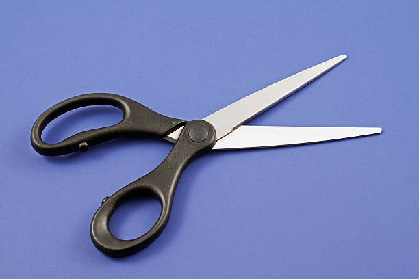 istock Black Handled Scissors On A Green Background 635723222