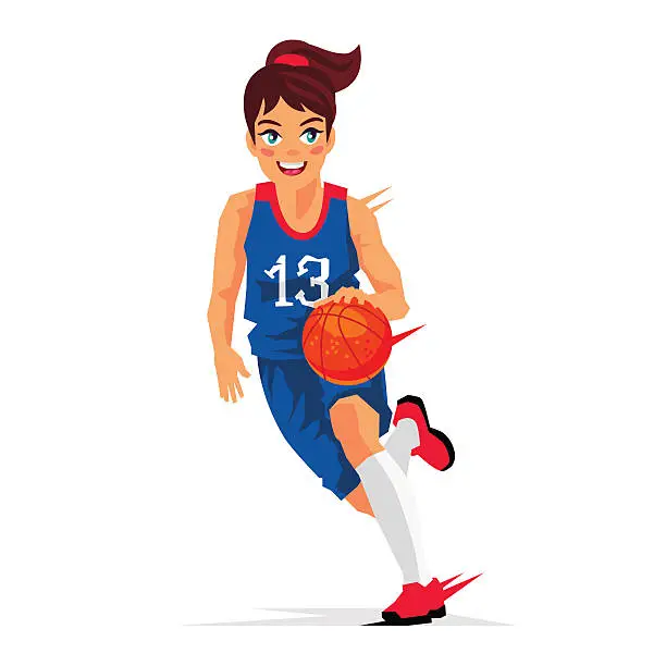 Vector illustration of Young girl basketball player