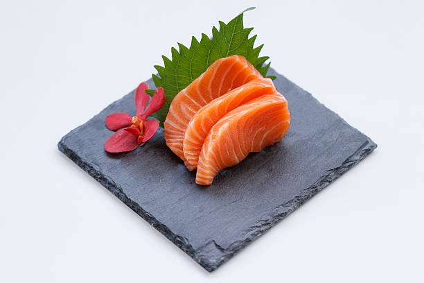 salmon sashimi : sliced raw salmon. - sashimi stok fotoğraflar ve resimler