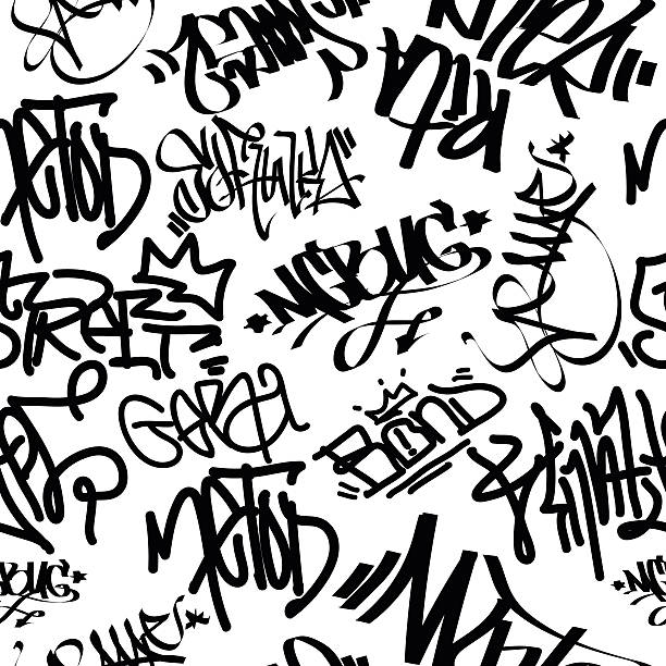 ilustrações de stock, clip art, desenhos animados e ícones de graffiti art seamless pattern - typescript graffiti computer graphic label