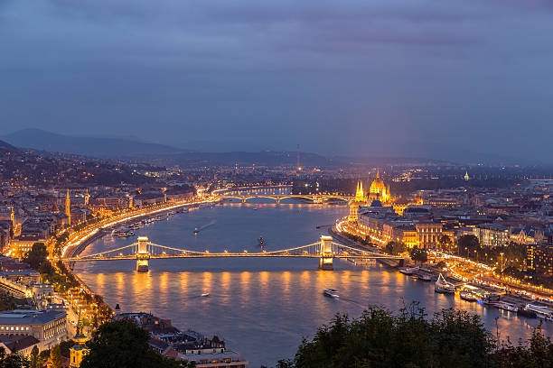istock Night view of Danube river and Budapest 635741128