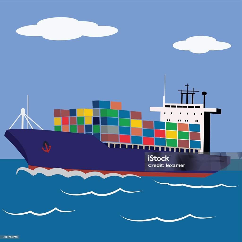 Tàu Chở Hàng Chất Đầy Container Đi Thuyền Vector Minh Họa Hình ...