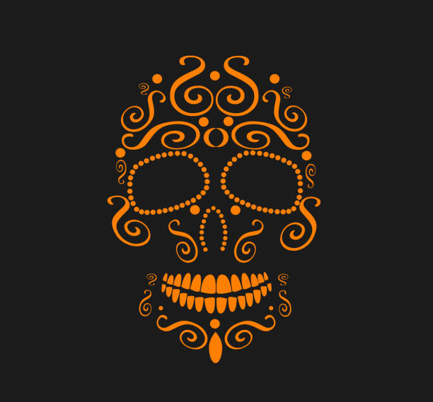 スカルベクトルオレンジ色 - 人間の頭蓋骨点のイラスト素材／クリップアート素材／マンガ素材／アイコン素材