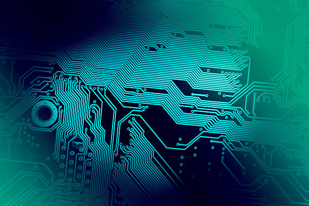 istock circuit board in emerald green and blue colors. 635750610