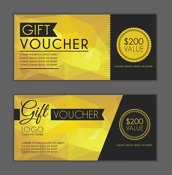 Vector illustration of Gold Gift Vouchers Template. Bleed Size in in proportion 214x99 mm.