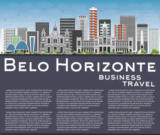 Vector illustration of Belo Horizonte Skyline with Gray Buildings and Blue Sky