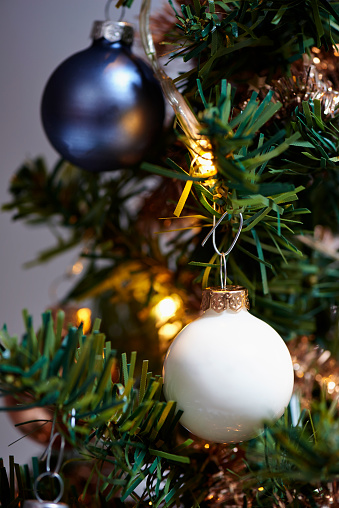 Merry Christmas with balls and on tree, Christmas Tree Lights Twinkling