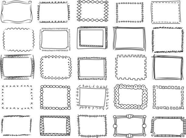 Simple doodle, sketch square vector frames. hand drawn borders Simple doodle, sketch square vector frames Pencil effect collection and hand drawn borders doodles and hand drawn frames stock illustrations