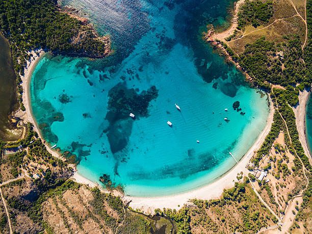 Aerial  view  of Rondinara beach in Corsica Island in France stock photo