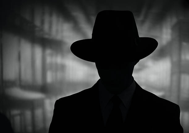 silhouette d’un homme mystérieux dans un chapeau - gangster photos et images de collection