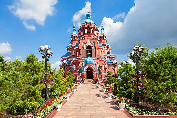 Cathedral of the Kazan Icon of the Mother of God in the city center of Irkutsk, Russia