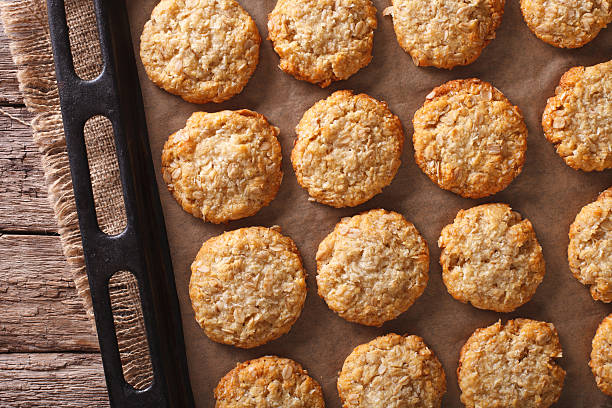 istock Tasty oatmeal cookies close-up on a baking sheet 635776236