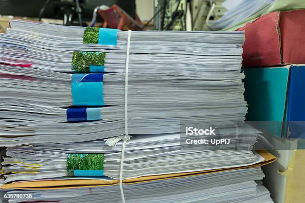 Close Up Stack Of Document At Office Stock Photo - Download Image Now - Archives, Bunch, Business