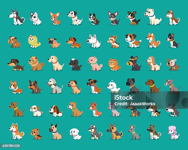 Ilustración de Diferentes Tipos De Perros De Dibujos Animados y más Vectores Libres de Derechos de Perro - Perro, Cachorro - Perro, Caniche