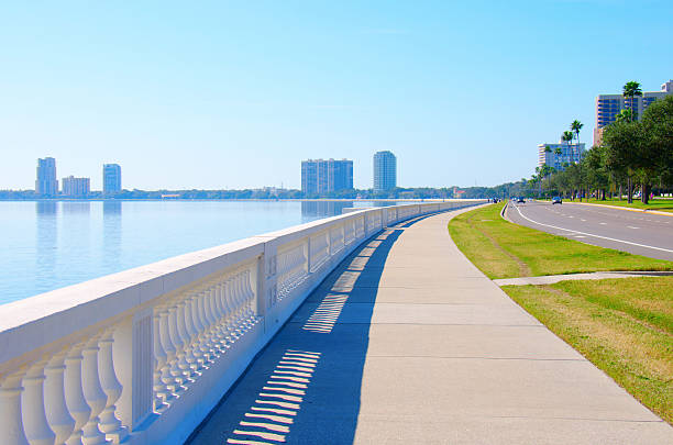 World's longest continuous sidewalk Bayshore Blvd. Tampa Florida The world's longest continuous sidewalk, Bayshore Boulevard in Tampa, Florida, along Tampa Bay and is 4.5 miles (7.2 km) long and is used for hiking, jogging, walking, fishing and big events. boulevard photos stock pictures, royalty-free photos & images