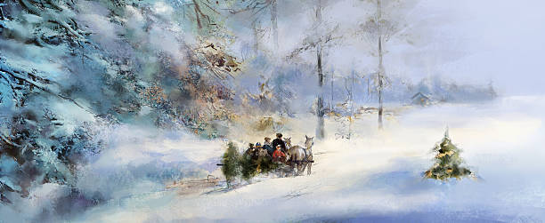 joyful family choosing a Christmas tree from winter forest