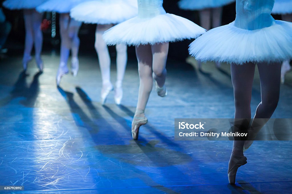 Ballerinas in the movement. Ballet statement. Ballerinas in the movement. Feet of ballerinas close up. Ballet Stock Photo