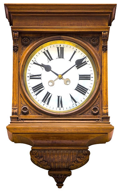 istock Wooden wall clock isolated on white background 635793172