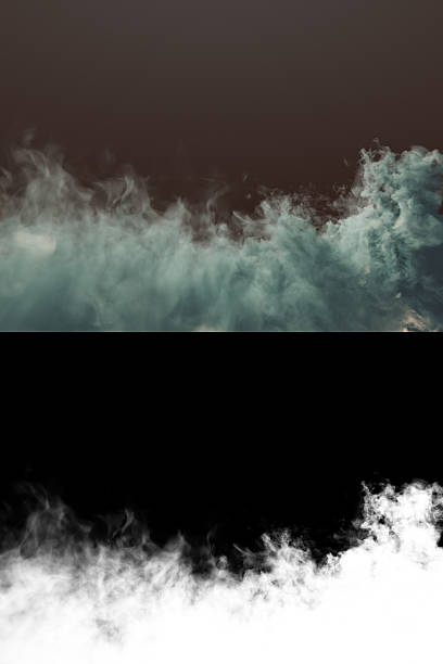 Chemical cloud of blue smoke mixing on dark background with alpha channel. 3d rendering