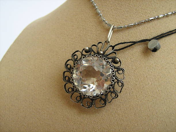 istock Vintage sterling silver pendant with natural quartz 635797282